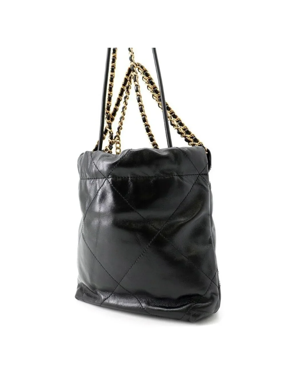 Chanel 22 Mini CC Logo Shiny Calf Leather 2-Way Shoulder Bag Black